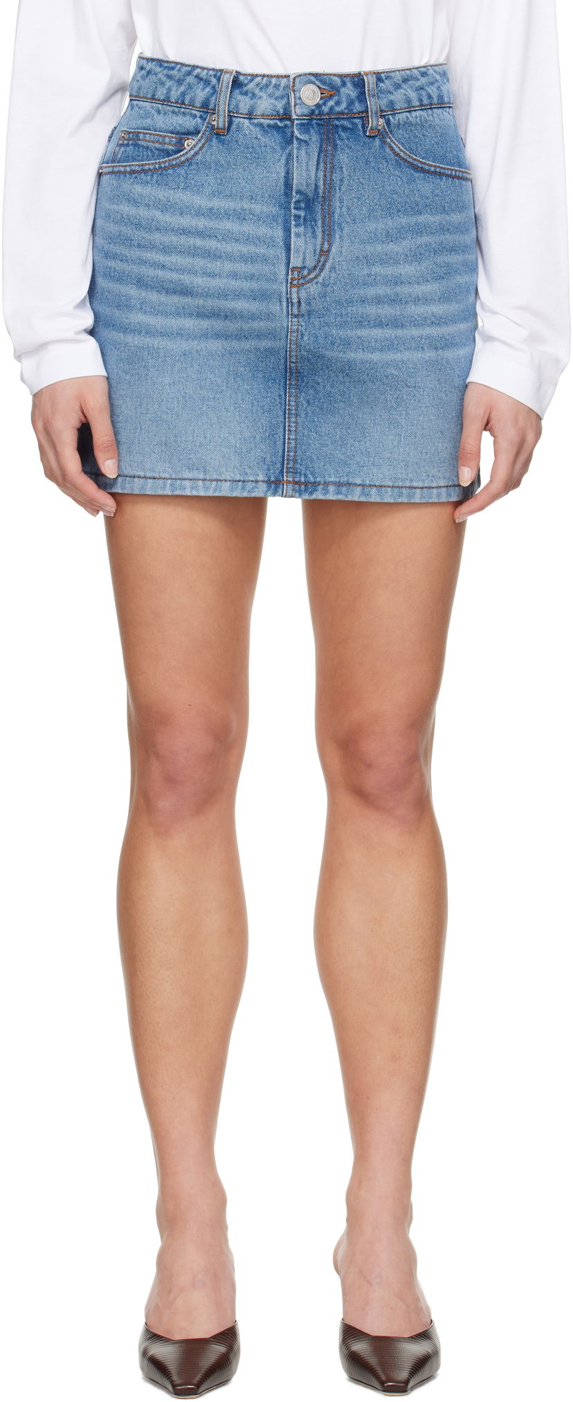 Hame AMI AMI Paris Faded Denim Miniskirt Sininen | FSK037.DE0046