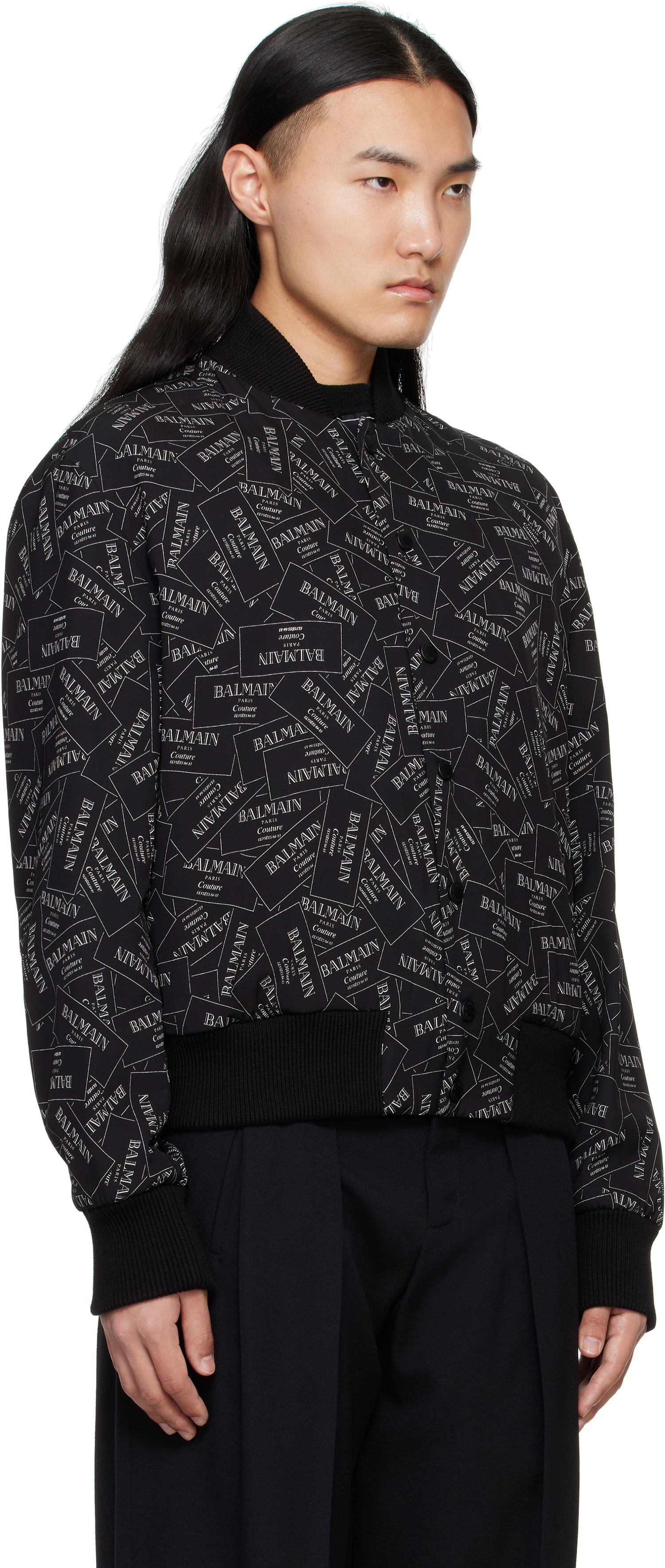 Bomber-takki Balmain Balmain Printed Label Bomber Jacket Musta | EH1TF955VH56, 1