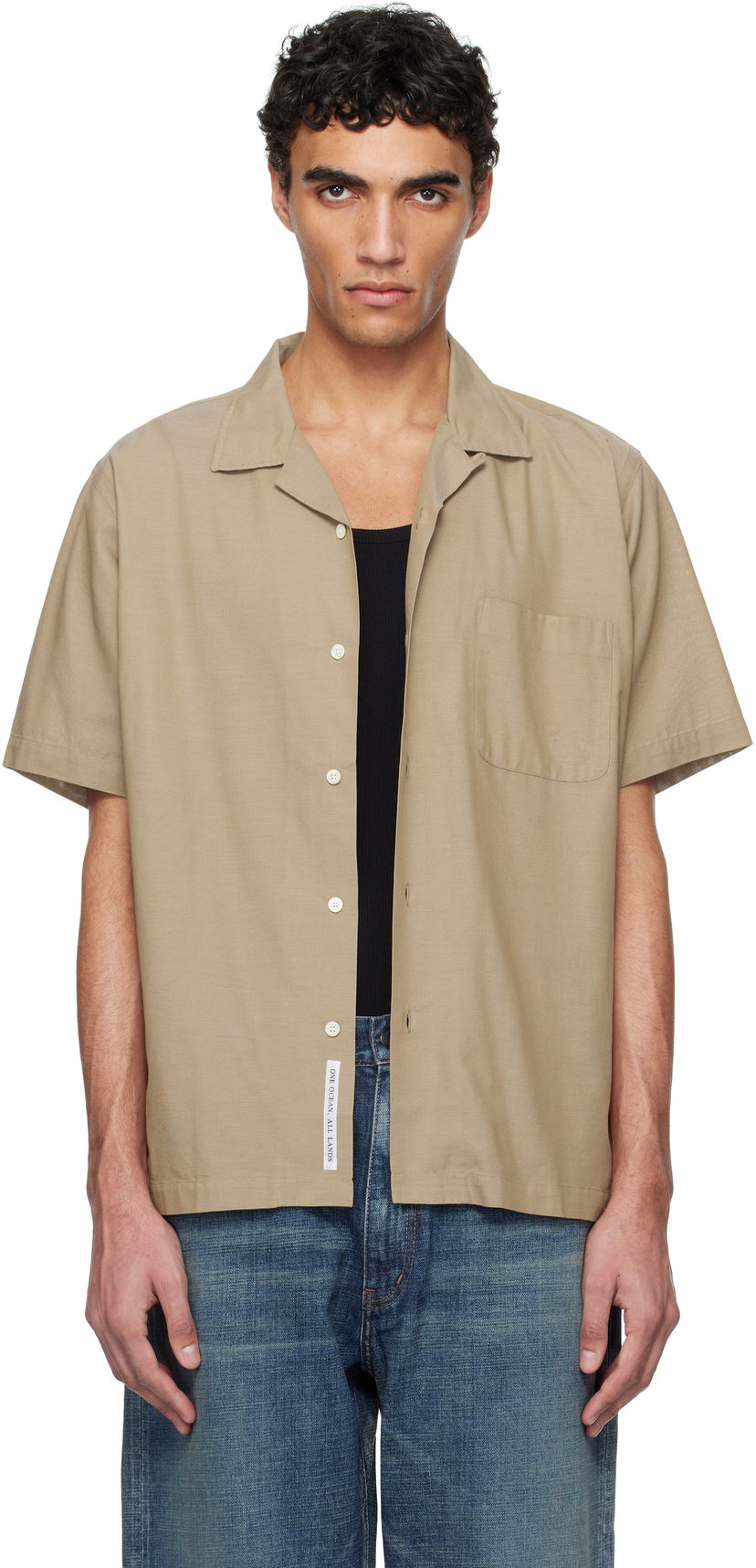 Paita NANAMICA Nanamica Open Collar Panama Short Sleeve Shirt Beige | S25SG119U