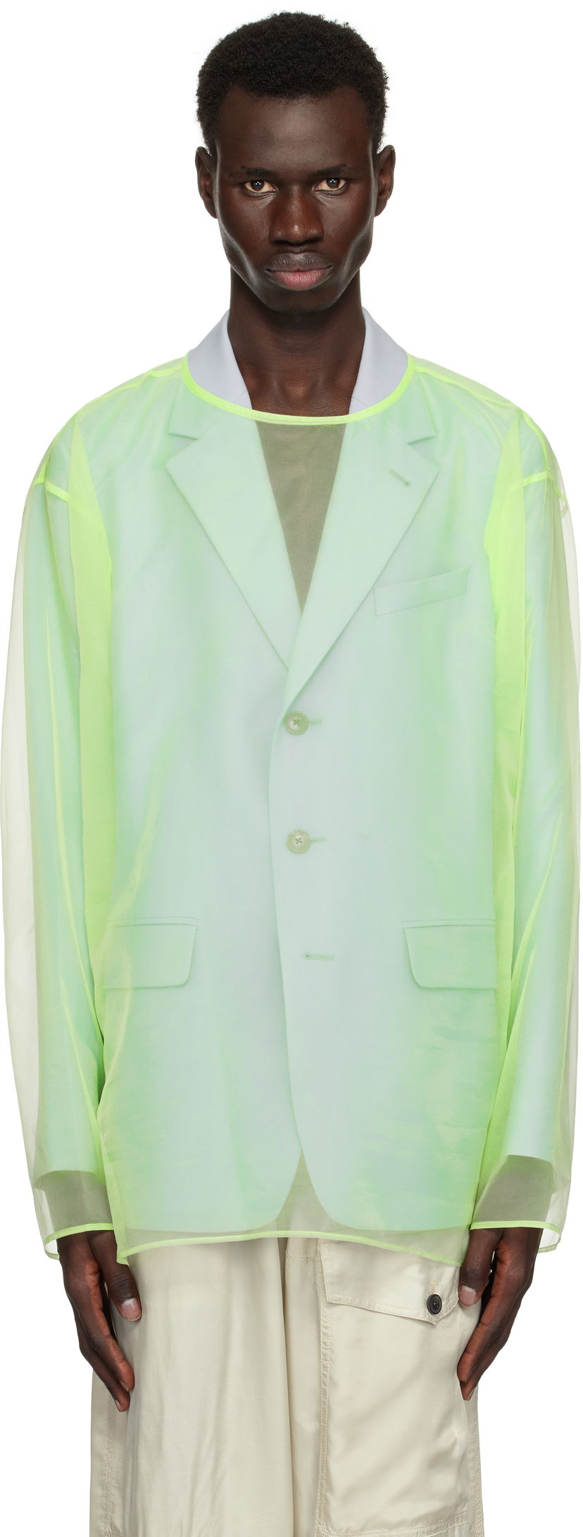 Takki Dries Van Noten Dries Van Noten Sheer Crew Neck Overshirt Vihreä | 251-020740-1501