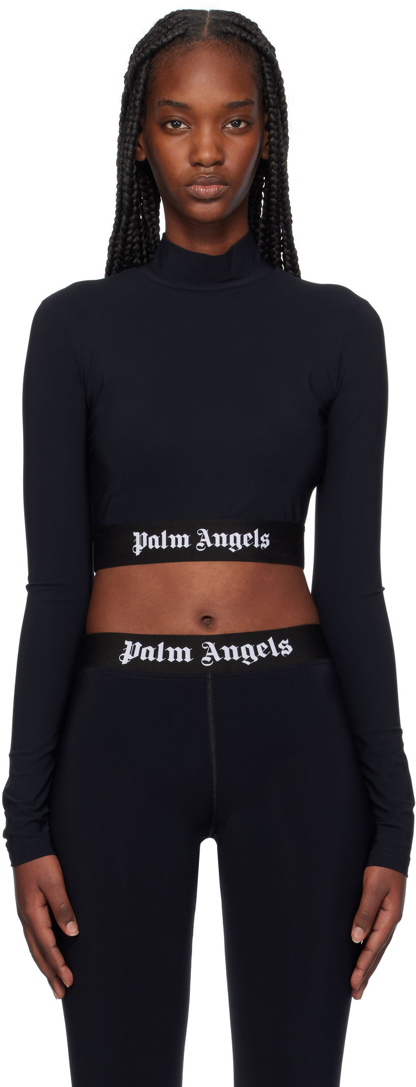 T-paita Palm Angels Mockneck Logo Sport Top Musta | PWVO014C99FAB0021001