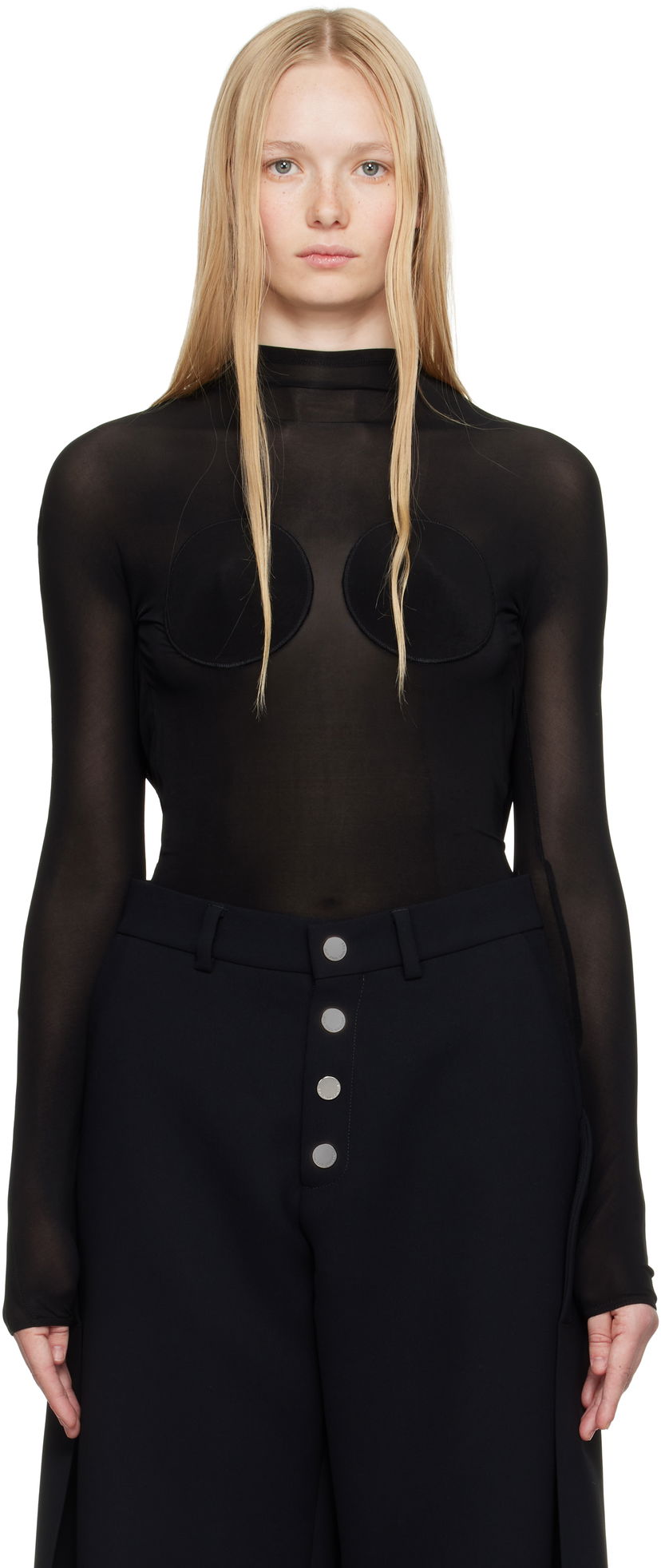 Body Jean Paul Gaultier Jean Paul Gaultier 'The Backless Conical' Sheer Mock Neck Top Musta | 25/34-F-TO279-J082-00