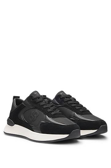 Kengänhoito BOSS Suede-Trim Double B Monogram Musta | 50548358