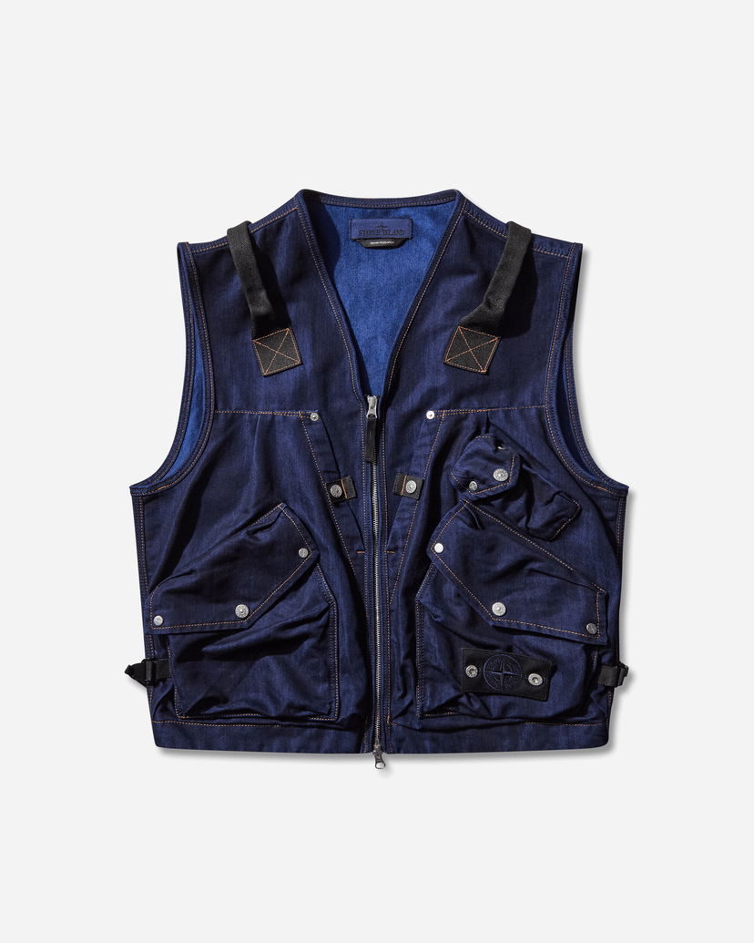 Liivi Stone Island Polypropylene Denim Light Zip Multi-Pocket Utility Vest Rinsed Sininen | K2S15-G100016-S00J2 VJ201