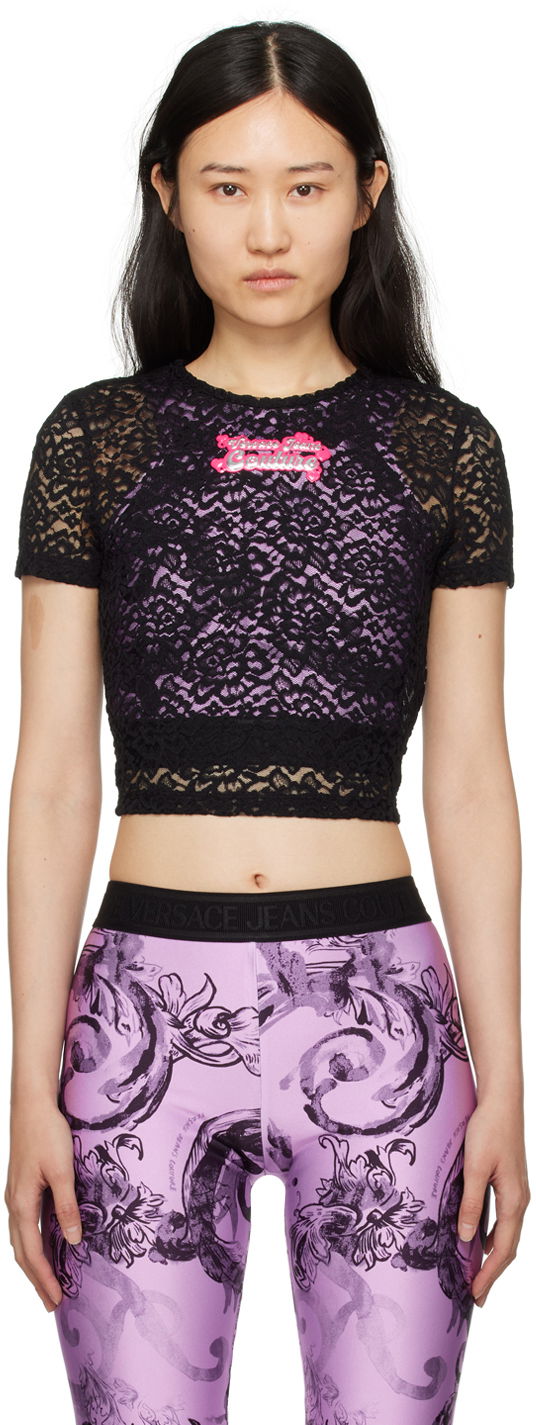 Crop top Versace Patch T-Shirt Musta | E76HAH6B2_EJ0132