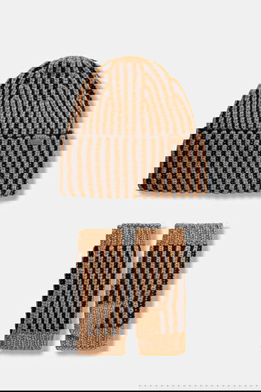 Asusteet UGG CHUNKY Knitted Striped Wool Blend Hat and Fingerless Gloves Set Monivärinen | 103605, 0