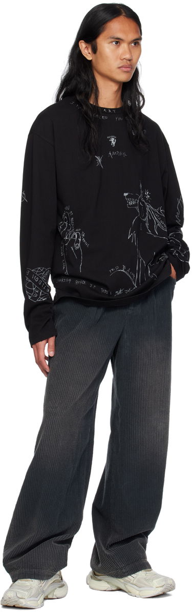 Villapaita We11done We11done Graphic Long Sleeve T-Shirt Musta | WD-TT2-24-756-U-BK, 3