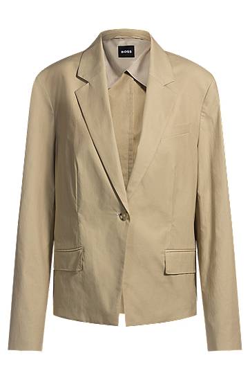 Takki BOSS BOSS Airy Stretch Cotton Single-Button Blazer Beige | 50537453