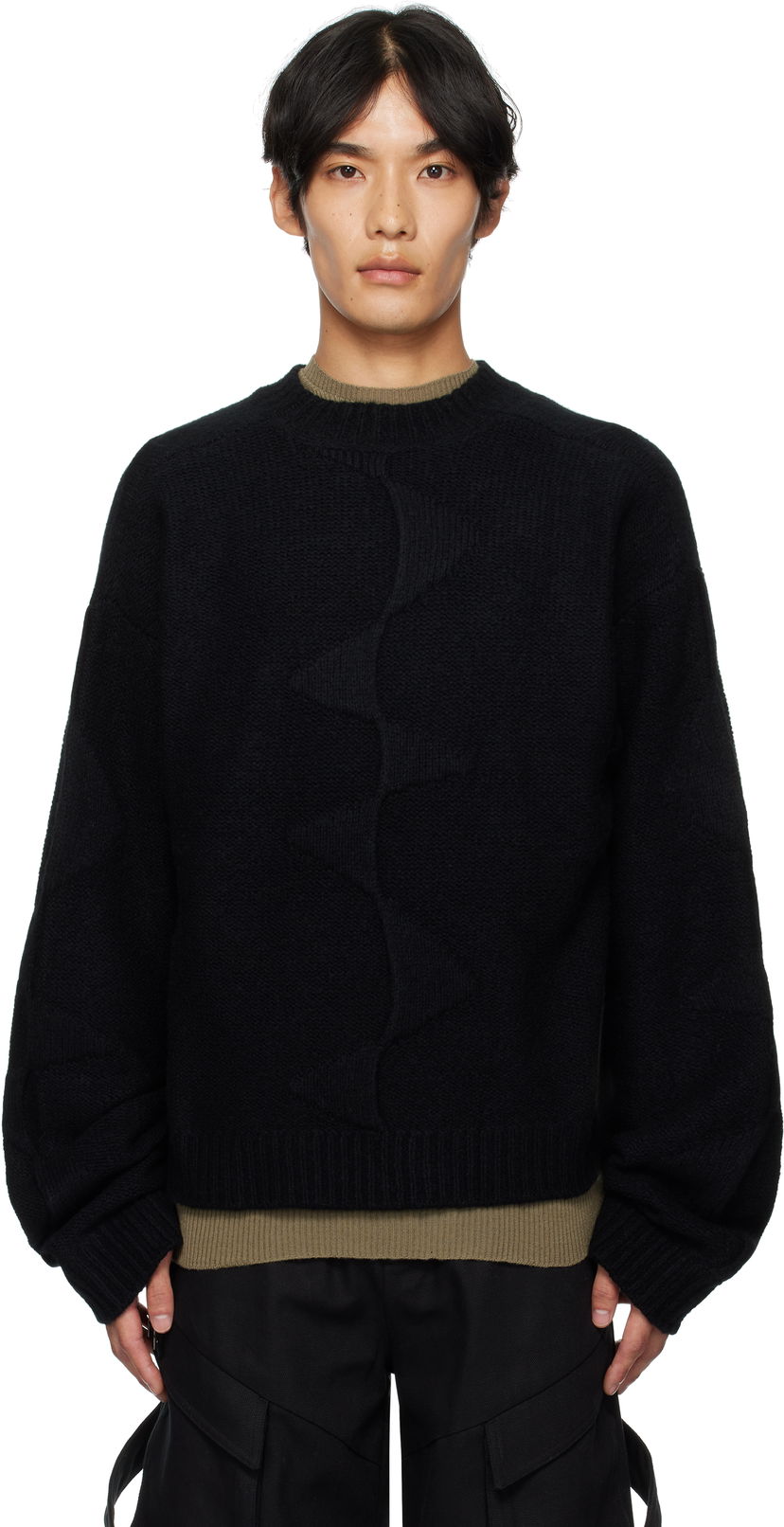 Villapaita HELIOT EMIL HELIOT EMIL Cropped Spiral Knit Sweater Musta | PREAW25_M_07_063_BLK01_CO