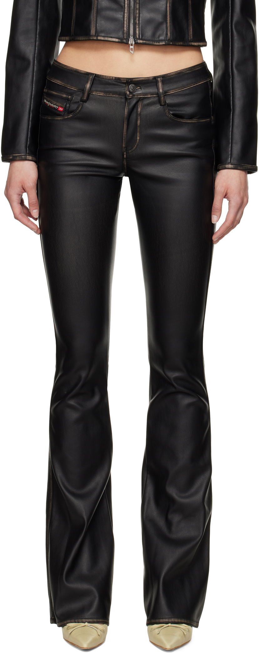 Jeans Diesel Diesel P-Stellar-Q1 Faux-Leather Flare Trousers Musta | A16701 0IKAR