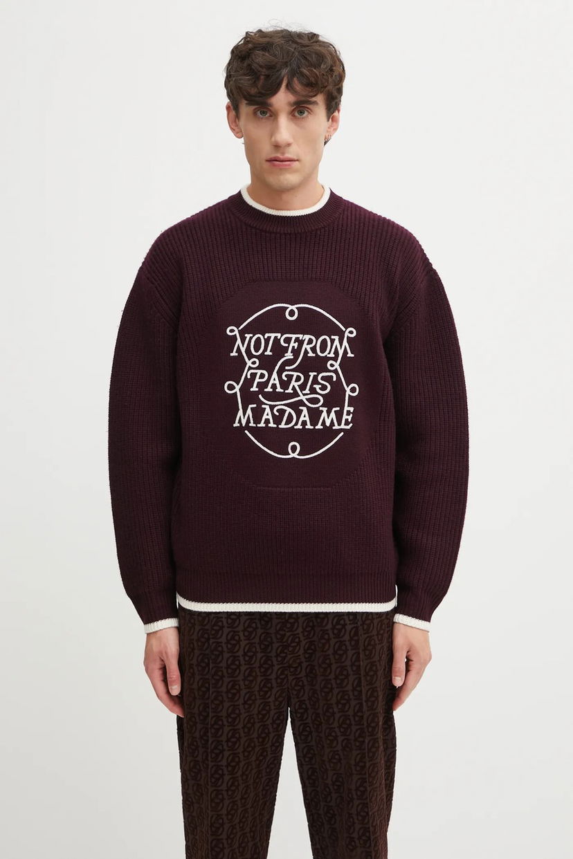 Villapaita Drôle de Monsieur Slogan Ribbed Sweater Burgundia | I.PO184.WO007