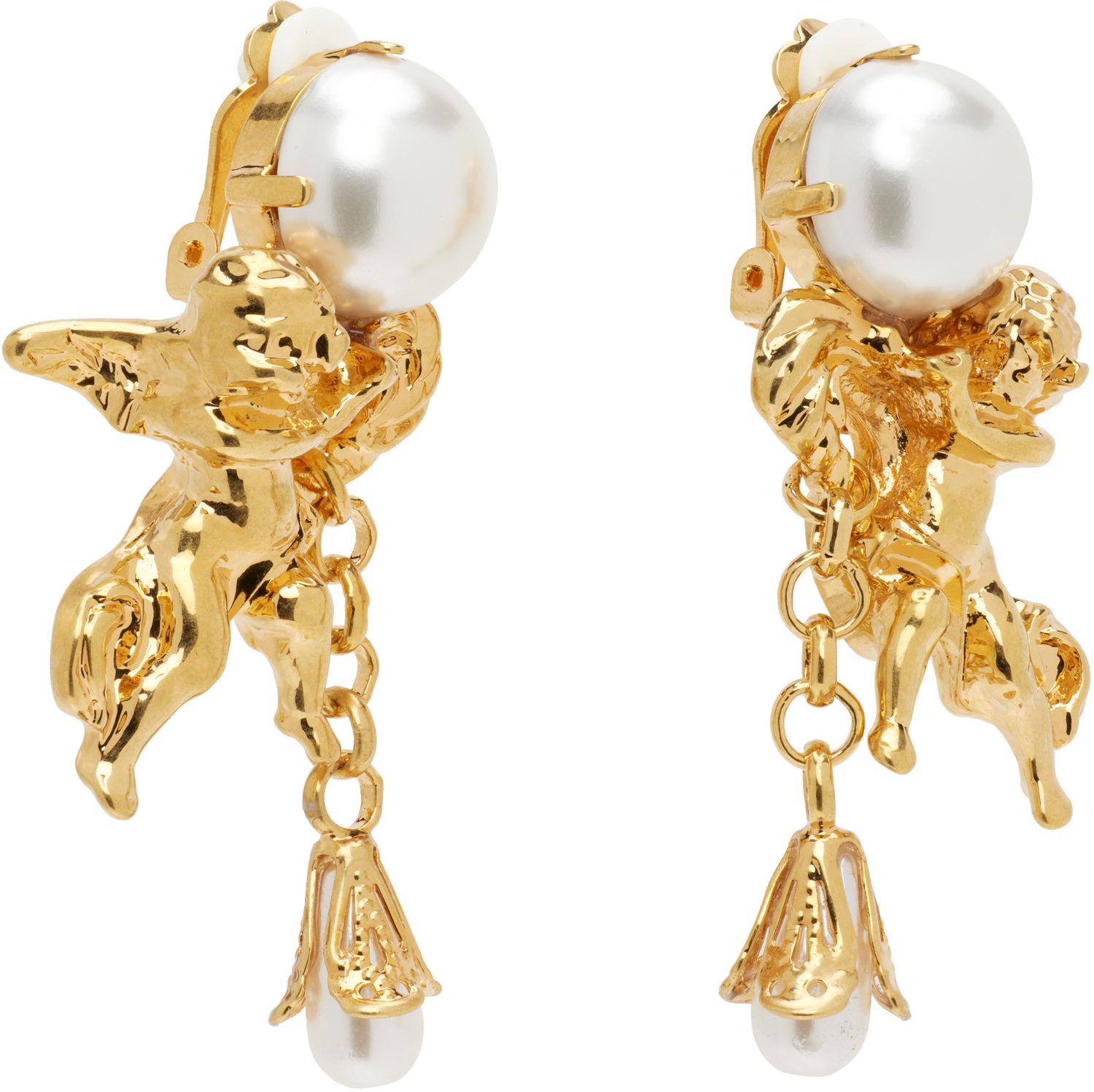 Korvakorut Balmain Agnes Baroque Pearl Cherub Dangle Brass Clip-on Earrings Keltainen | FN1XI517MPLT, 1