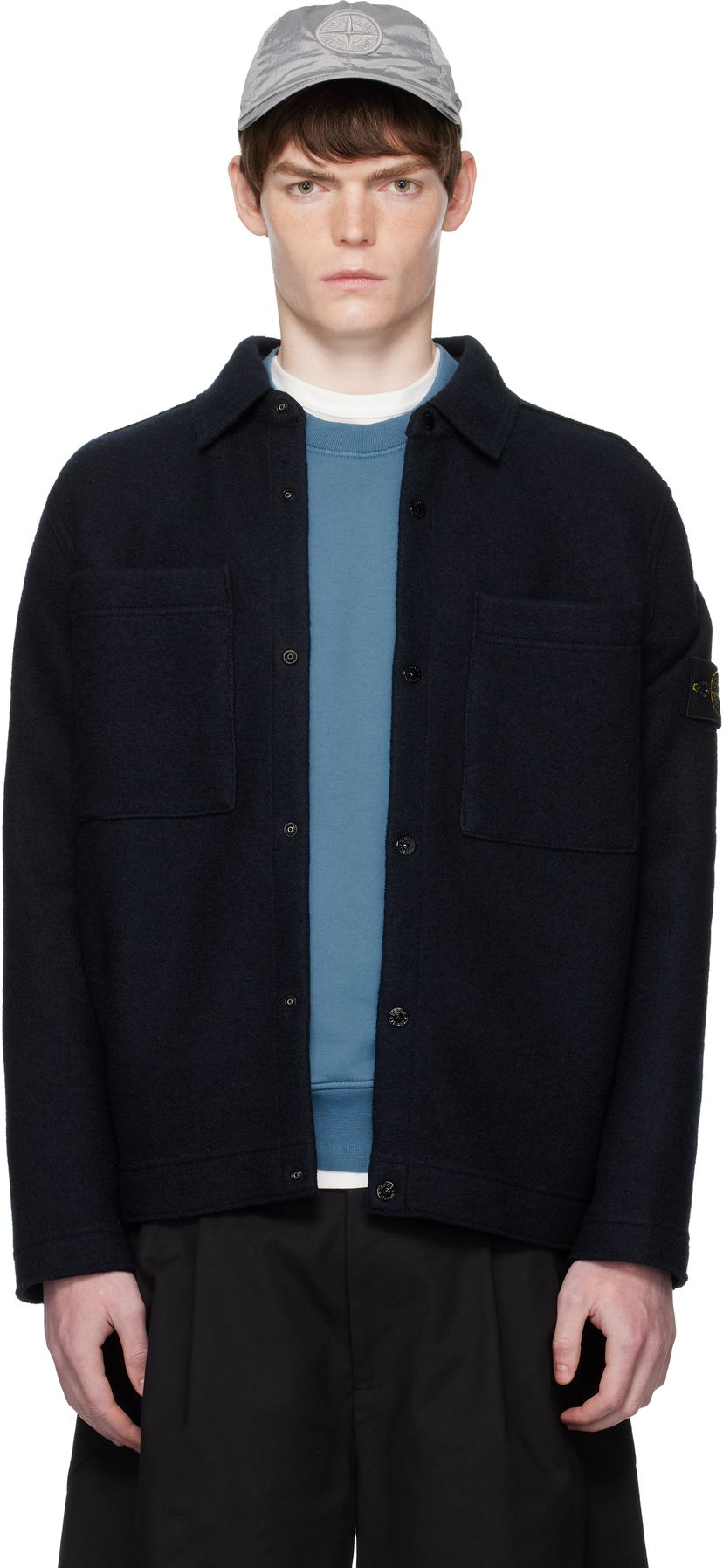 Takki Stone Island Stone Island Wool Overshirt Tummansininen | K2S15 5100058 S0IN1