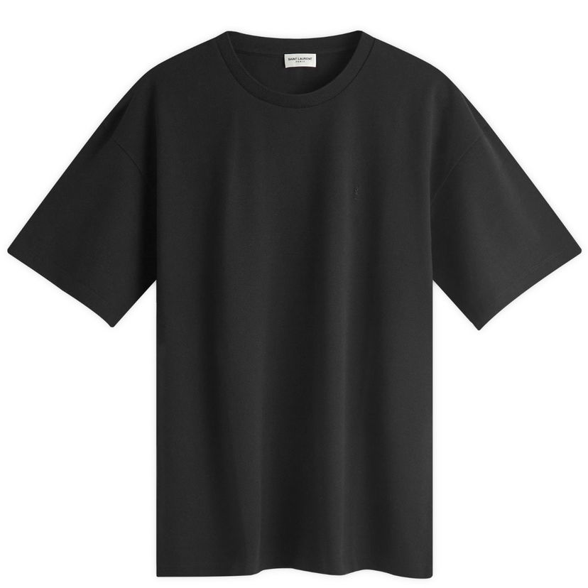 T-paita Saint Laurent Pique Logo T-Shirt Musta | 781566-Y37HC-1000