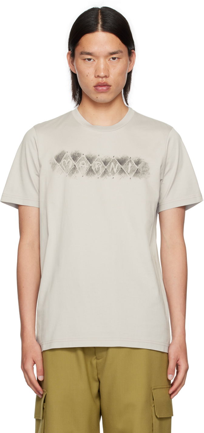 T-paita Marni Argyle Print T-Shirt Beige | HUMU0198PV USCY11