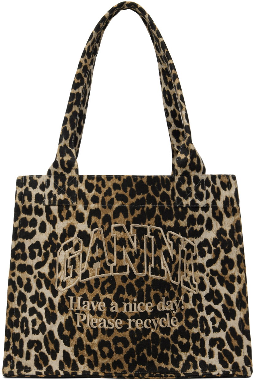 Kangaskassi GANNI Leopard Canvas Tote Bag Beige | A5807