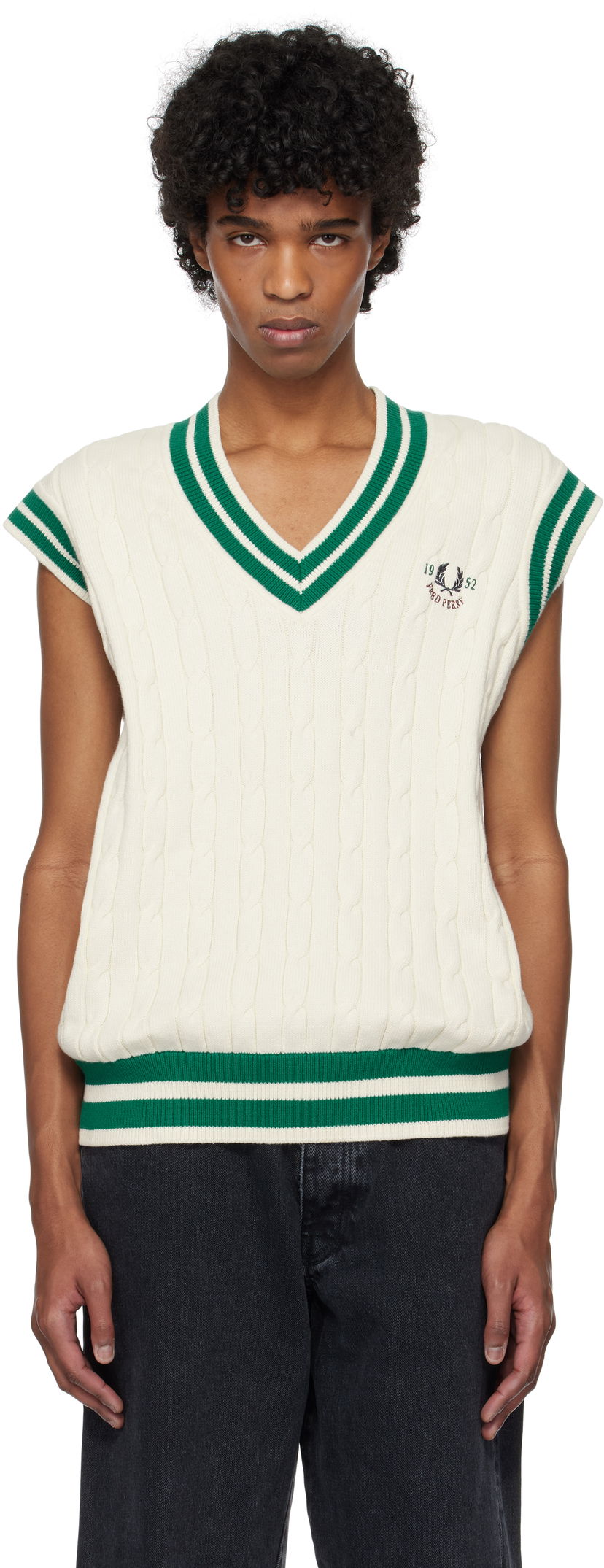 Villapaita Fred Perry Fred Perry Cable Knit Tennis Vest Valkoinen | K9721