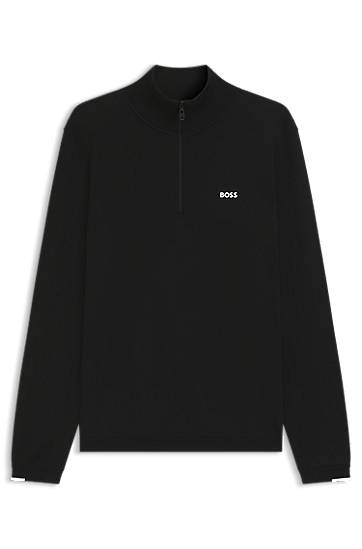 Villapaita BOSS Zip-neck cotton sweater with logo print Musta | 50541965