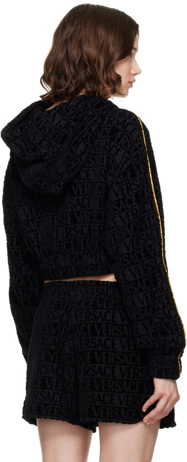 Huppari Versace Versace 'I Heart Baroque' Crop Velour Hoodie Musta | 1020144_1A14584, 2