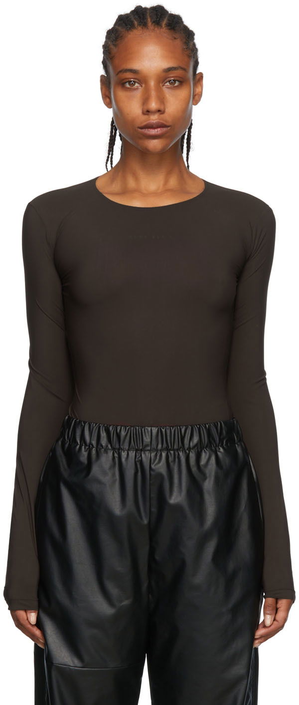 Body Maison Margiela MM6 Maison Margiela Nylon Long Sleeve Bodysuit Ruskea | S52NA0050 S20518