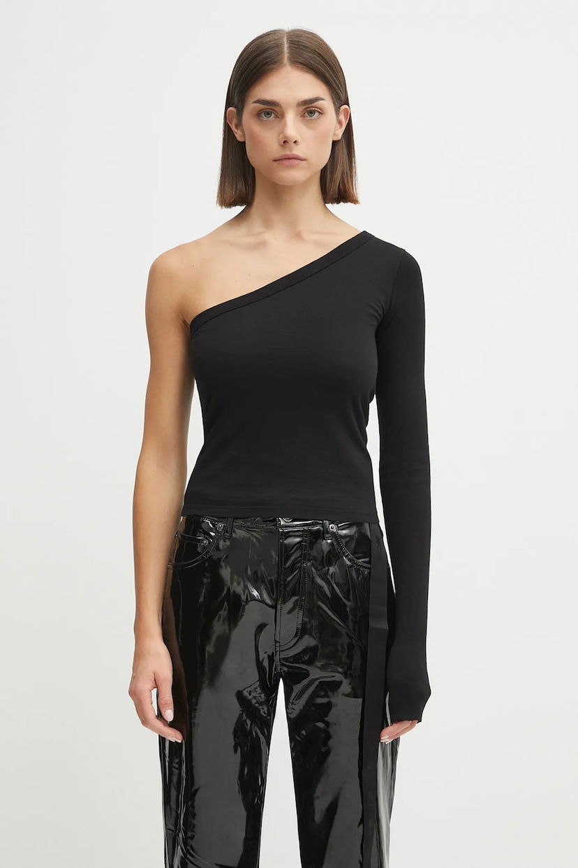 T-paita Rick Owens Rick Owens DRKSHDW Ziggy One-Shoulder Long Sleeve T-Shirt Musta | DS02E7216.RN
