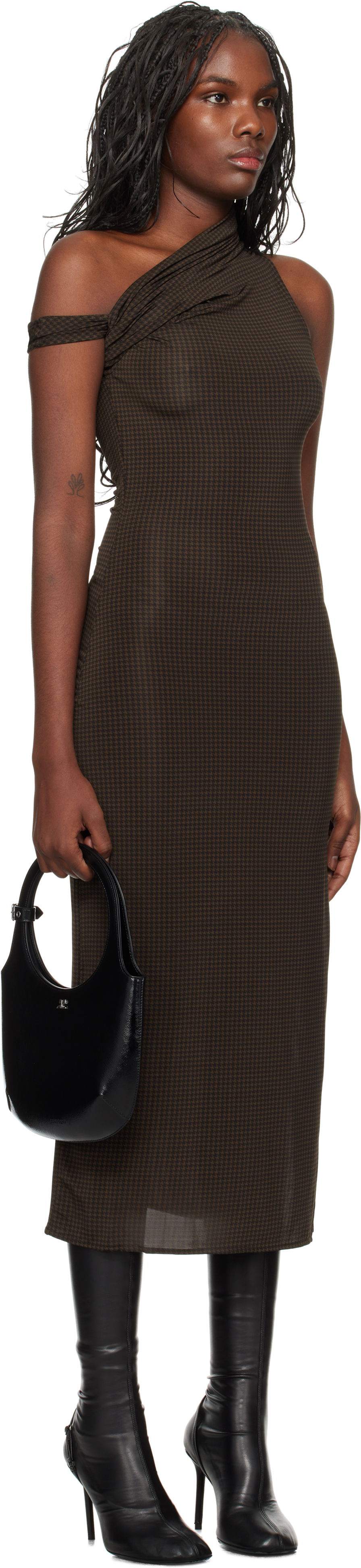 Mekko Courrèges Houndstooth Twist Midi Dress Ruskea | 324JRO450PR0078, 1