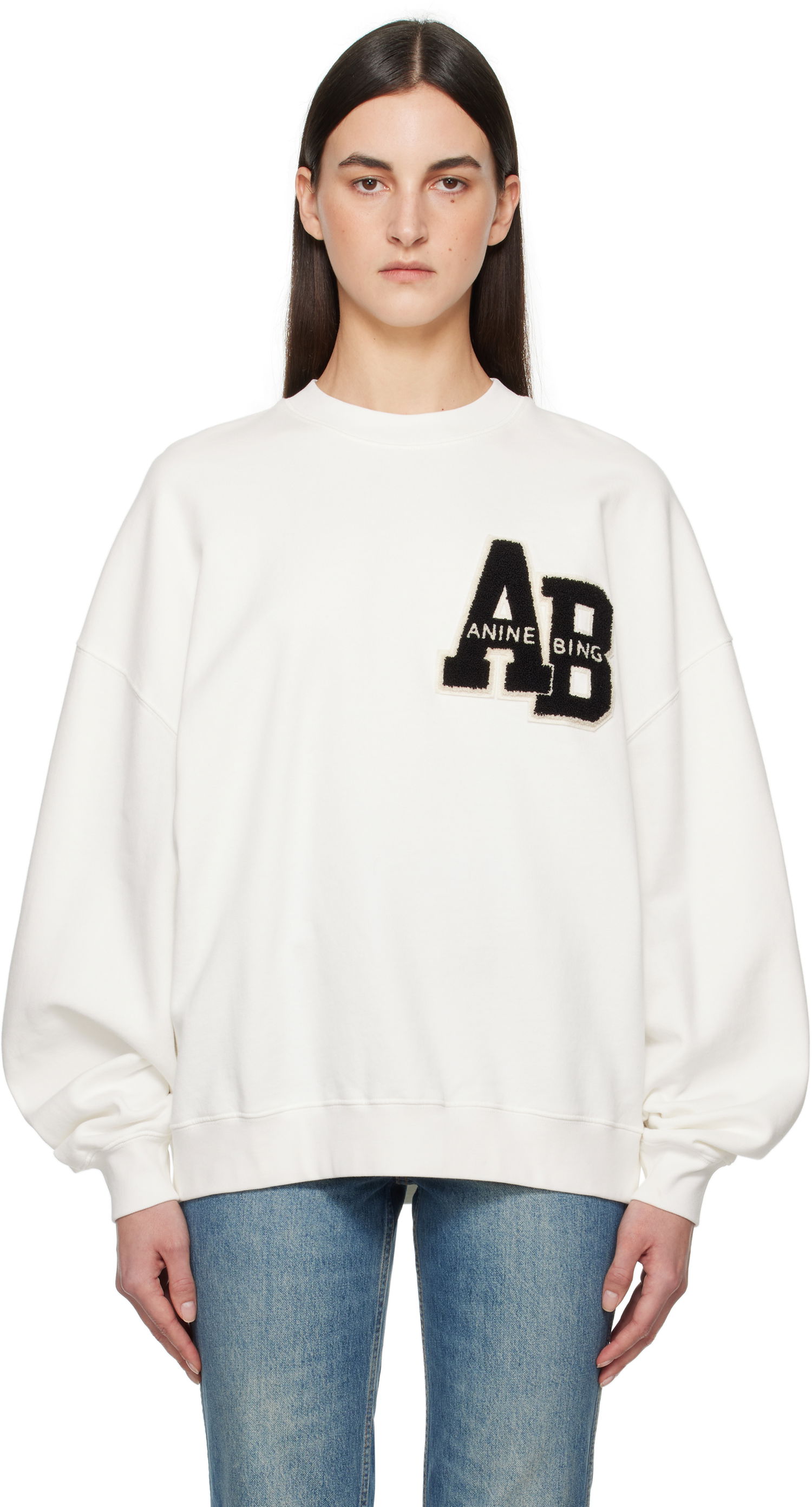 Huppari Anine Bing Anine Bing Miles Oversized Letterman Sweatshirt Valkoinen | A-08-10074-OFW1, 0