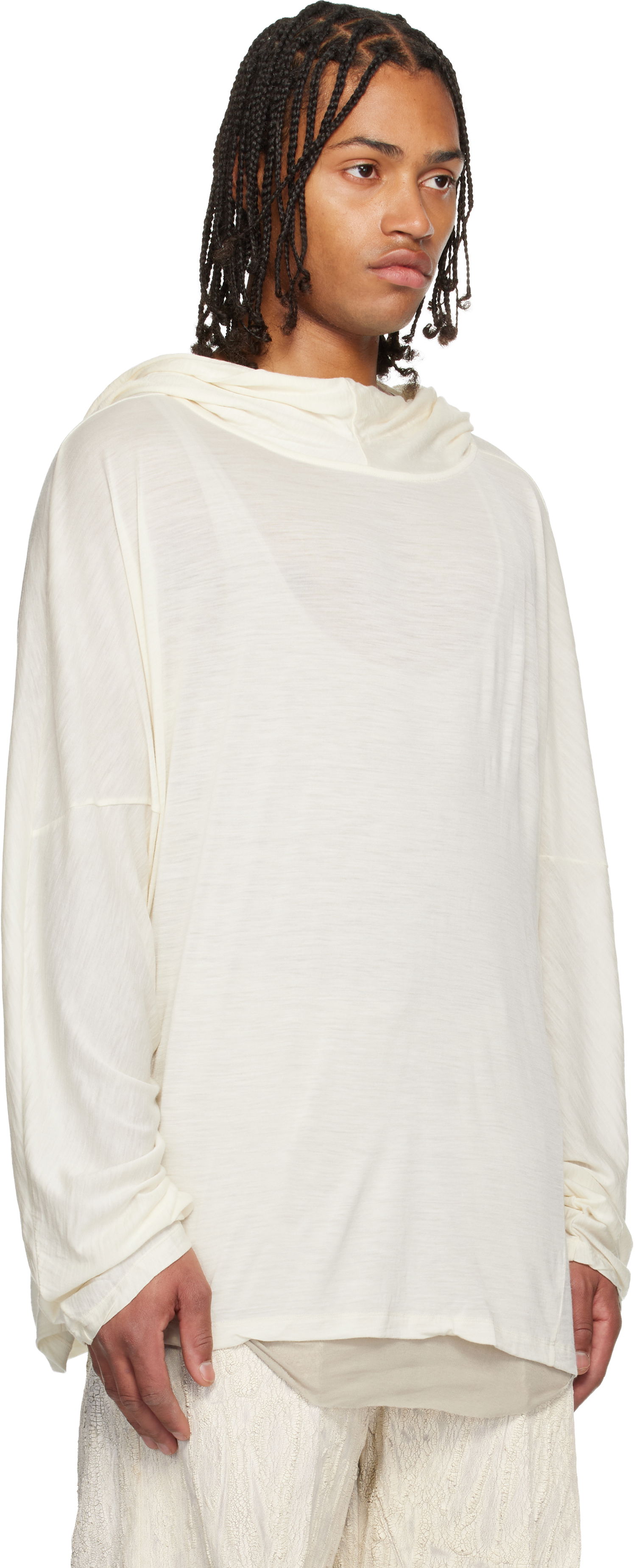 Huppari Rick Owens Concordians Loose-Fit Cowl Neck Tunic Hoodie Beige | RR02E1502 JSW, 1