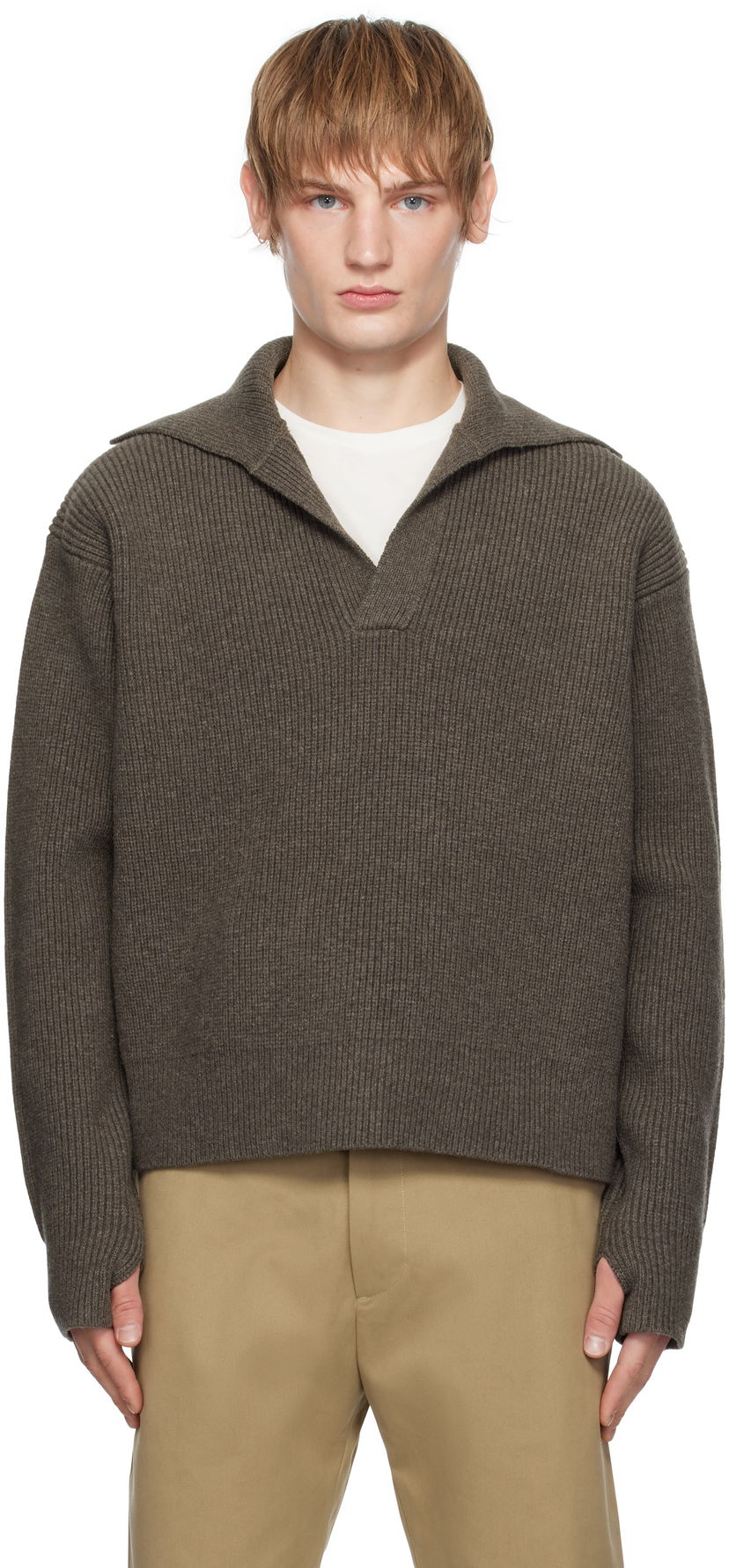 Villapaita Studio Nicholson Studio Nicholson Nash Knit Polo Ruskea | NASH SNM - 1295