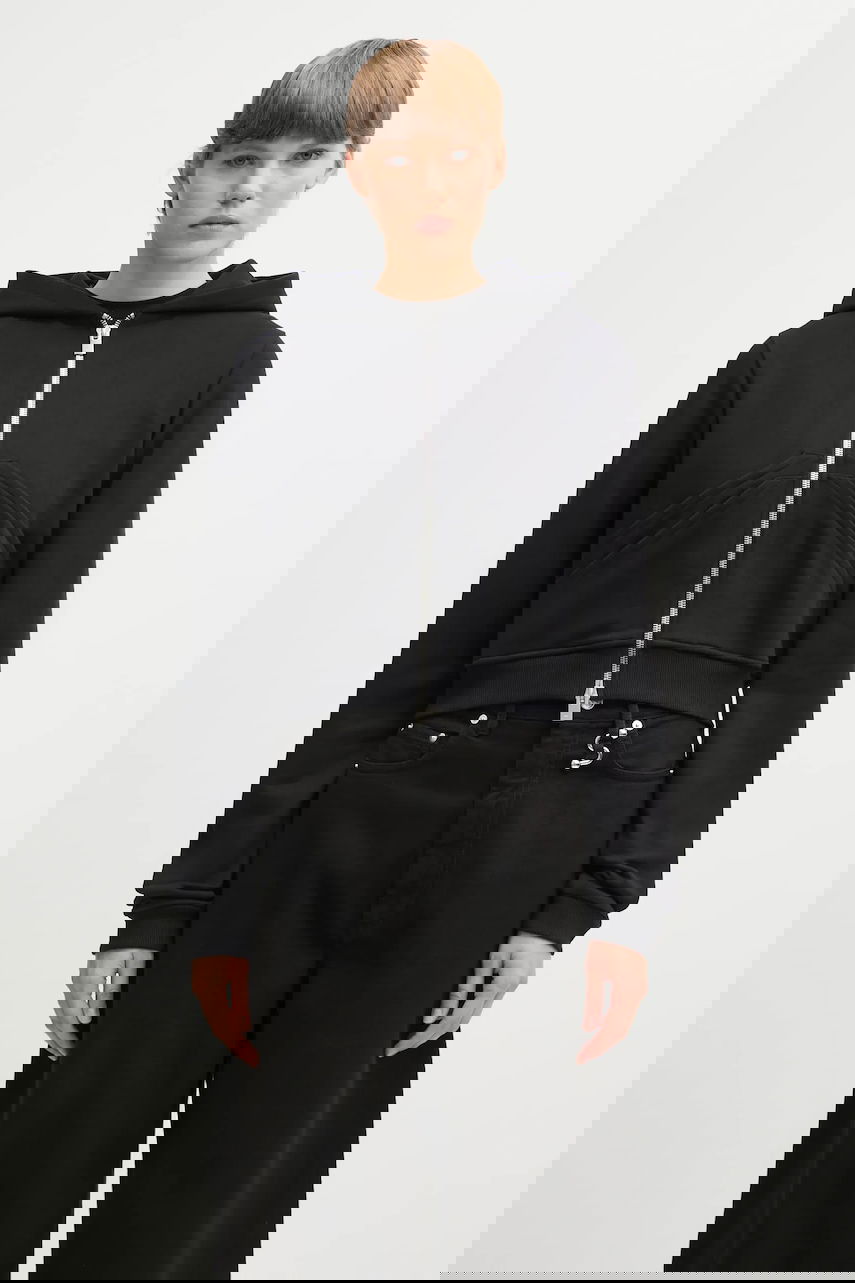 Huppari HELIOT EMIL Heliot Emil Smooth Cropped Cotton Full-Zip Hoodie Musta | AW25.W.13.085.BLK01, 0