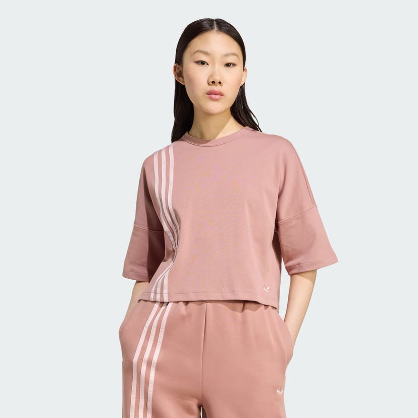T-paita adidas Performance Off Placed 3-Stripes Cropped T-Shirt Vaaleanpunainen | JW3613