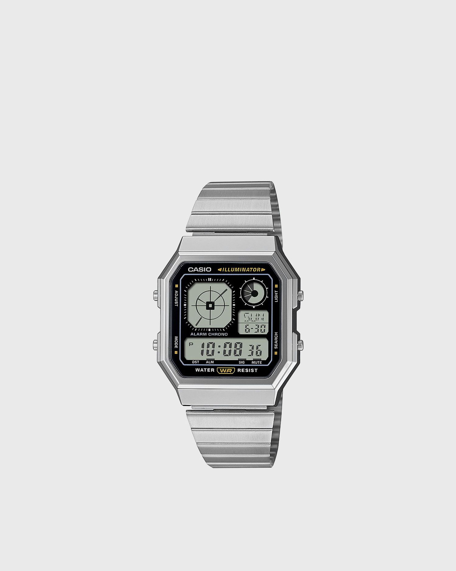 Katsella CASIO Illuminator Digital Alarm Chronograph Water Resistant Watch Metallinen | A130WE-1AEF, 1
