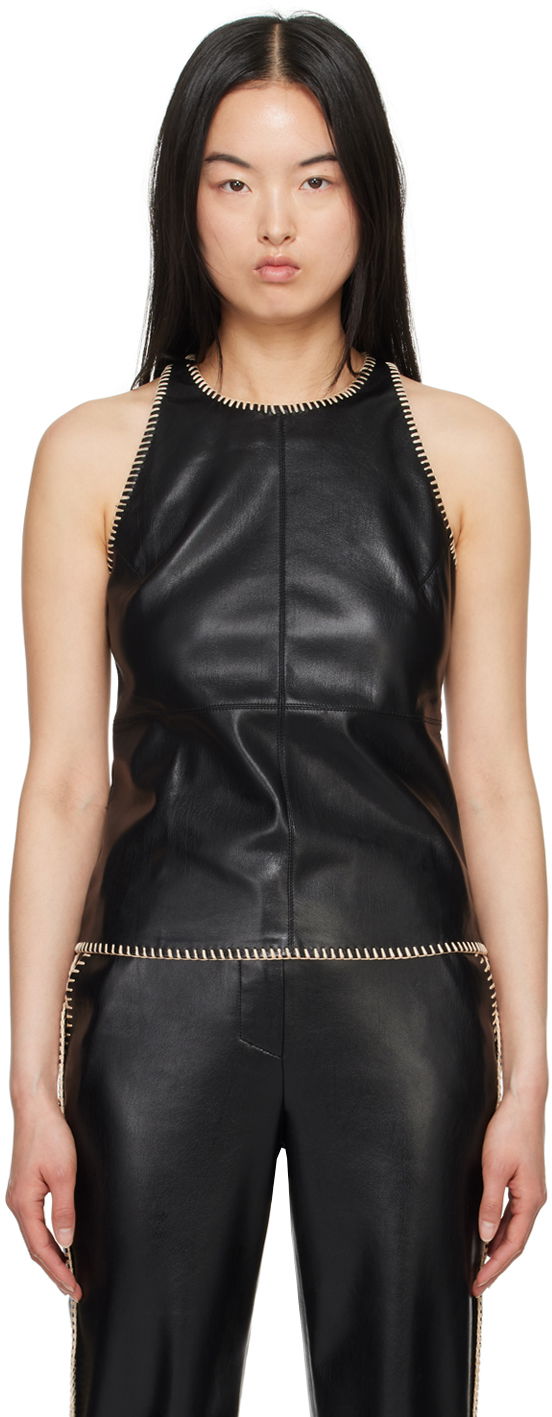 Tankkitoppi Nanushka Vegan Leather Tank Top with Braided Trim Musta | NW24SSTP03499
