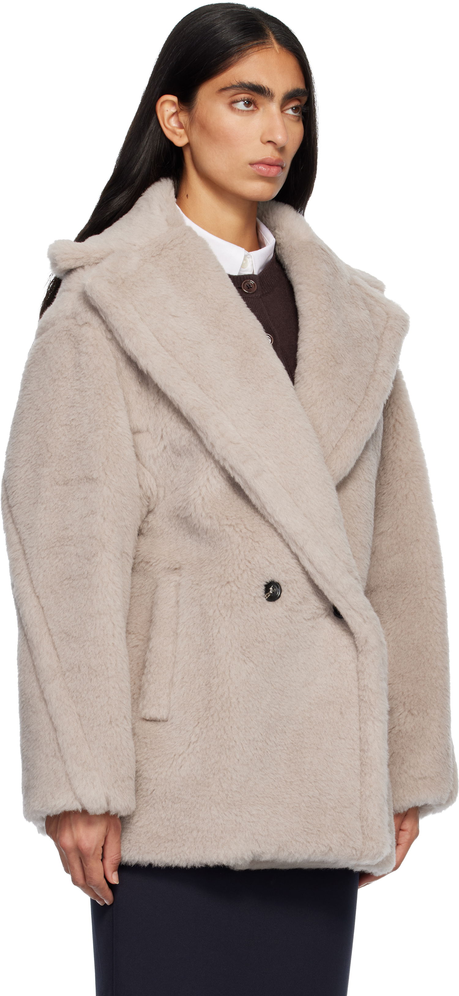 Takit Max Mara Olga Plush Double-Breasted Coat Beige | 2521086032600, 1