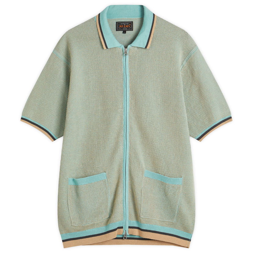 Poolopaita BEAMS Zip Knit Polo Shirt Turkoosi | 3802-0045-156-70