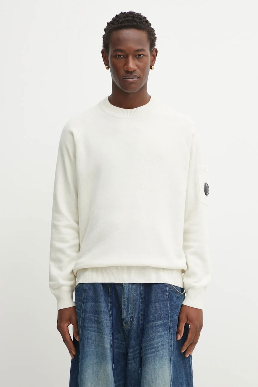 Villapaita C.P. Company C.P. Company Wool Blend Sweater Valkoinen | 19CMKN198A110468A