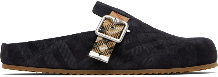 Vaatteet Burberry Burberry Check Suede Urchin Clogs Musta | 8113394