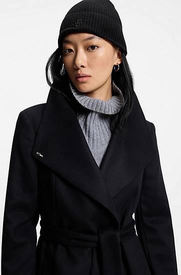 Pipo BOSS Wool-cashmere ribbed beanie hat with Double B monogram Musta | 50557673, 1