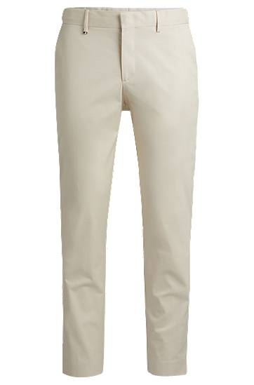 Housut BOSS Slim-Fit Stretch Cotton Trousers Beige | 50521043