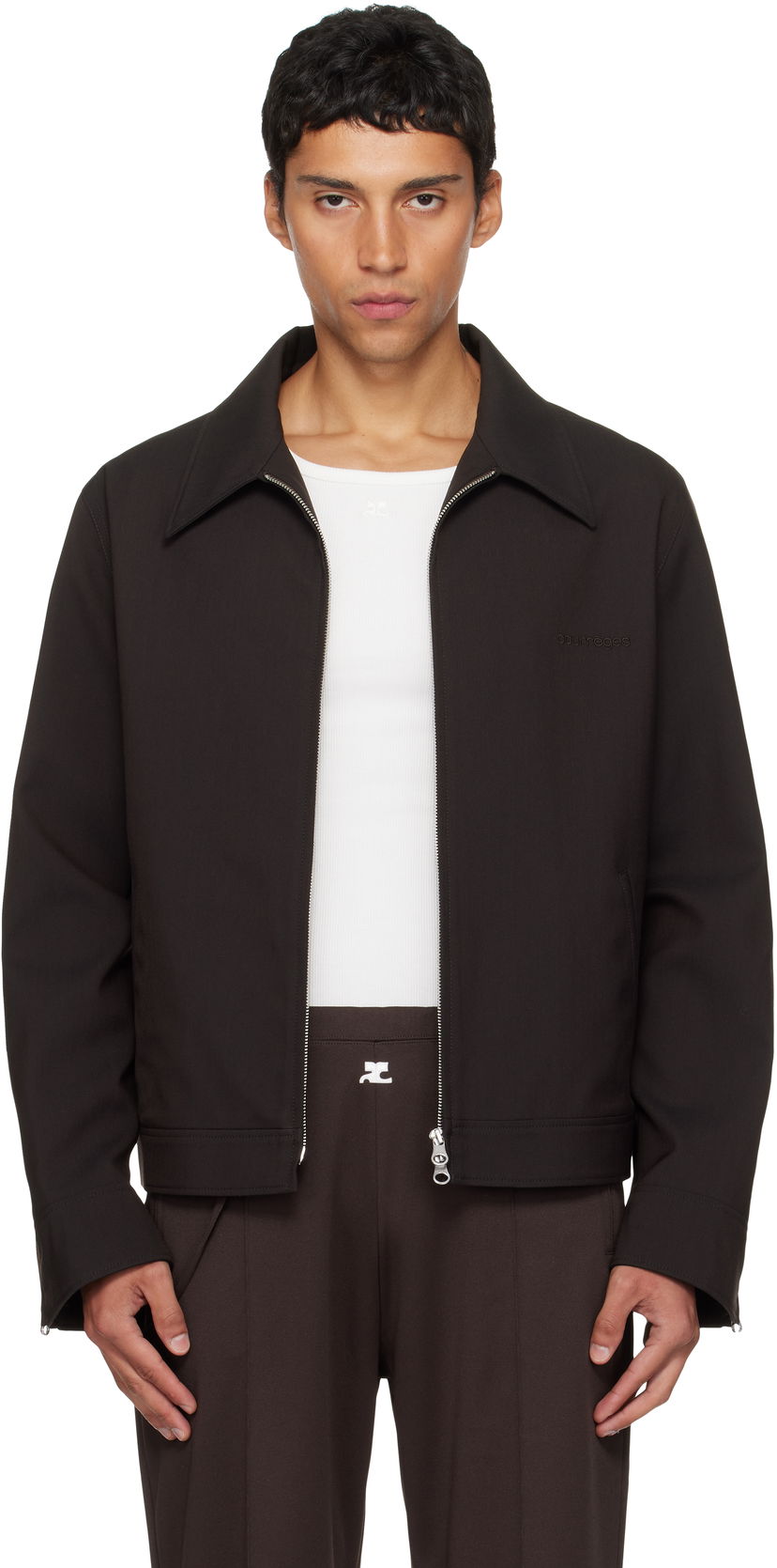 Takki Courrèges Courrèges Embroidered Zipped Twill Jacket Musta | 325CBL307PL0222
