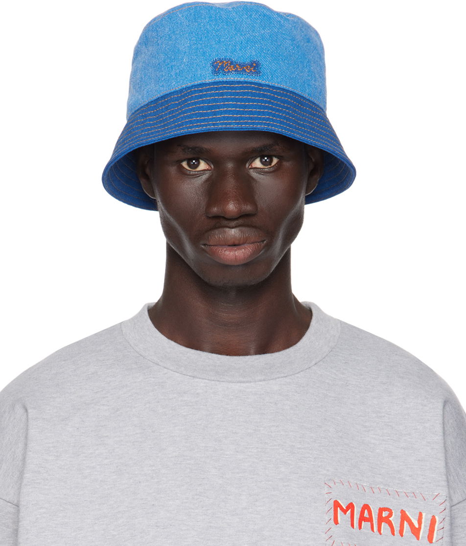 Hattu Marni Logo Patch Denim Bucket Hat Sininen | CLMC0055QX USCY03, 0