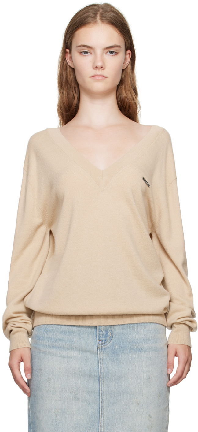 Villapaita We11done Deep V-Neck Sweater Beige | WD-KT2-24-642-W-BG