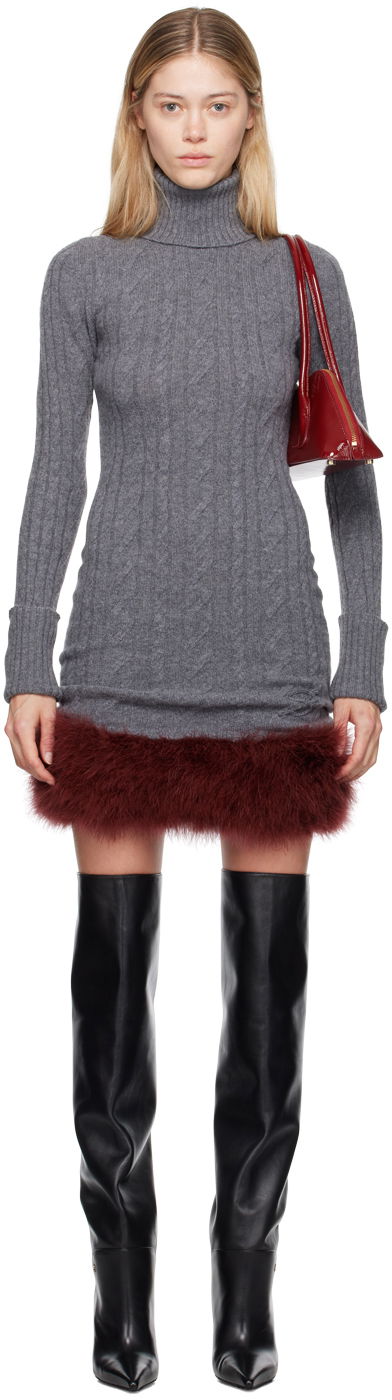Mekko Blumarine Blumarine Turtleneck Dress With Fur Harmaa | A422A505A