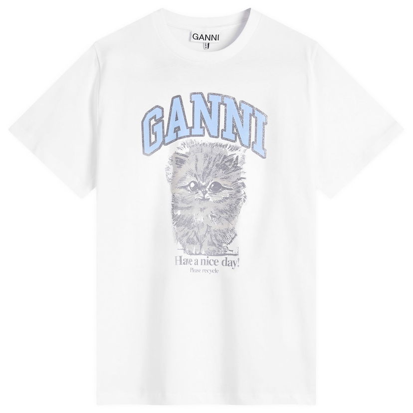 T-paita GANNI GANNI Kitty Margot Relaxed T-Shirt, Size L Valkoinen | T4272-151
