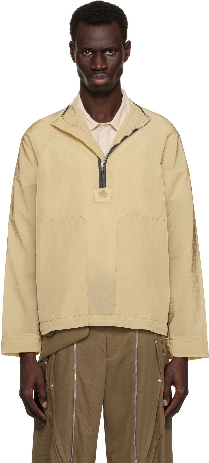Tuulitakki Ranra RANRA Ganga Shiny Nylon Track Jacket Beige | AMSS25TR01562