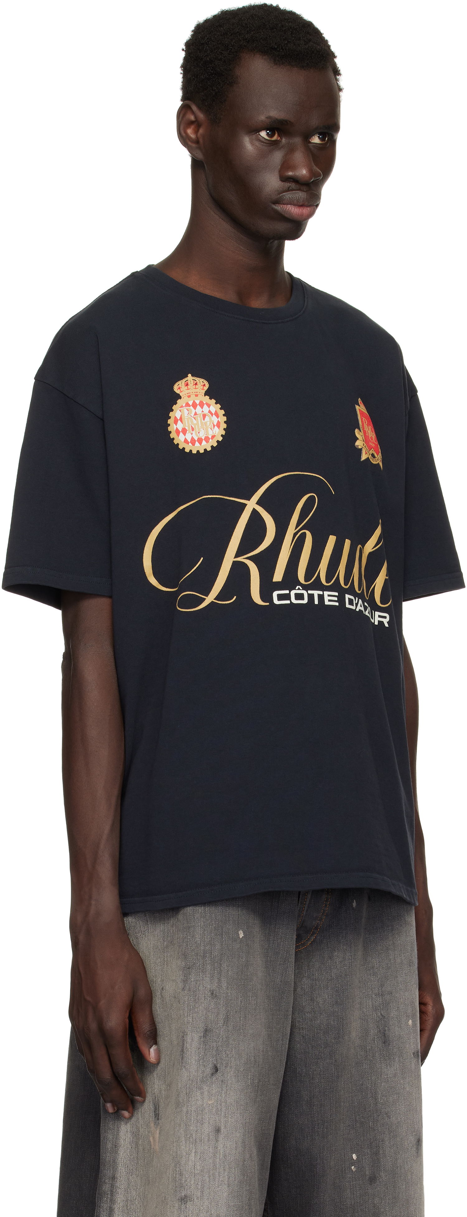 T-paita Rhude Rhude Script Crest T-Shirt Tummansininen | RHPS25TT07012, 1