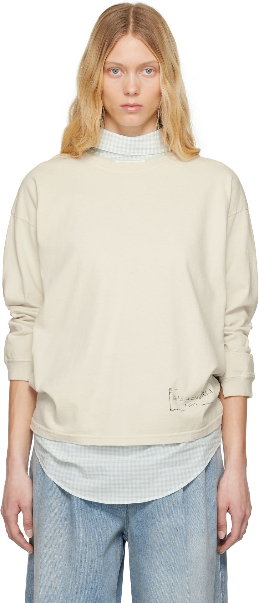 Villapaita Maison Margiela Maison Margiela Printed Logo Long Sleeve T-Shirt Beige | S51GC0535 S24567