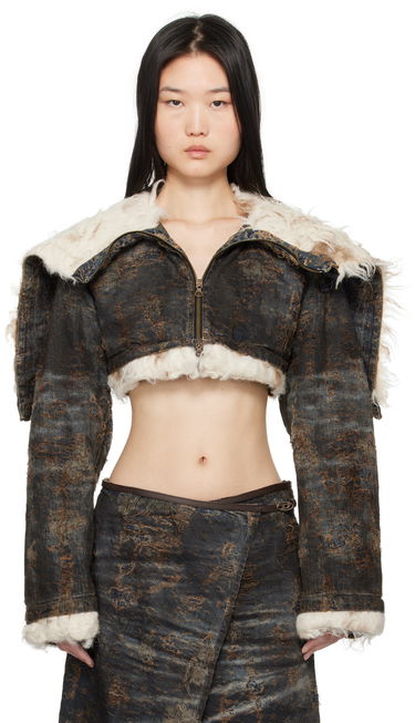 Takki Diesel Cropped Distressed Denim Jacket with Faux Fur Musta | A17128 0ABCW, 0