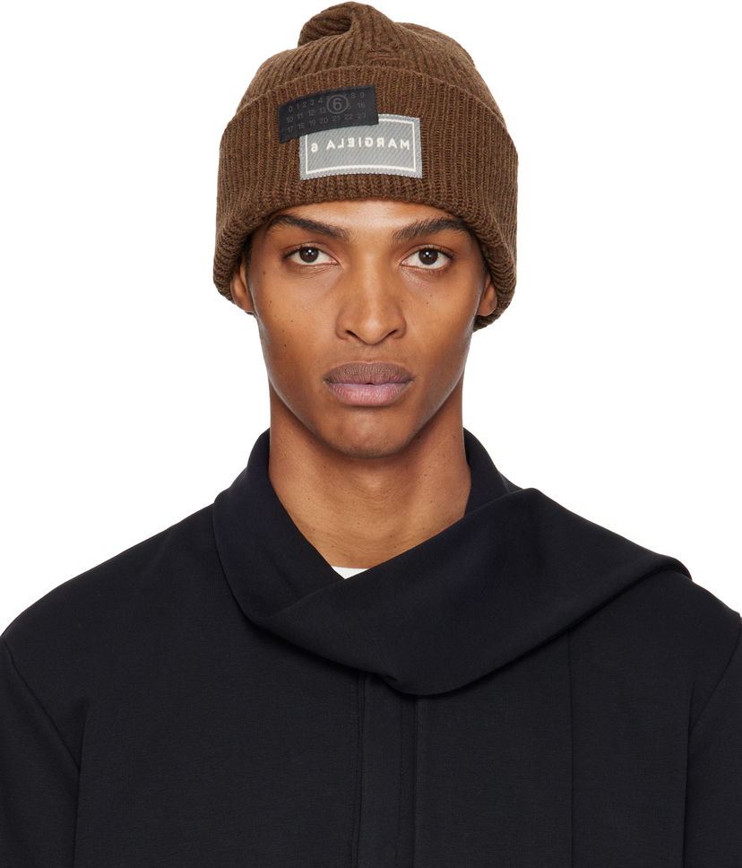 Pipo Maison Margiela MM6 Maison Margiela Logo Patch Beanie Ruskea | SH0TB0001 M13138