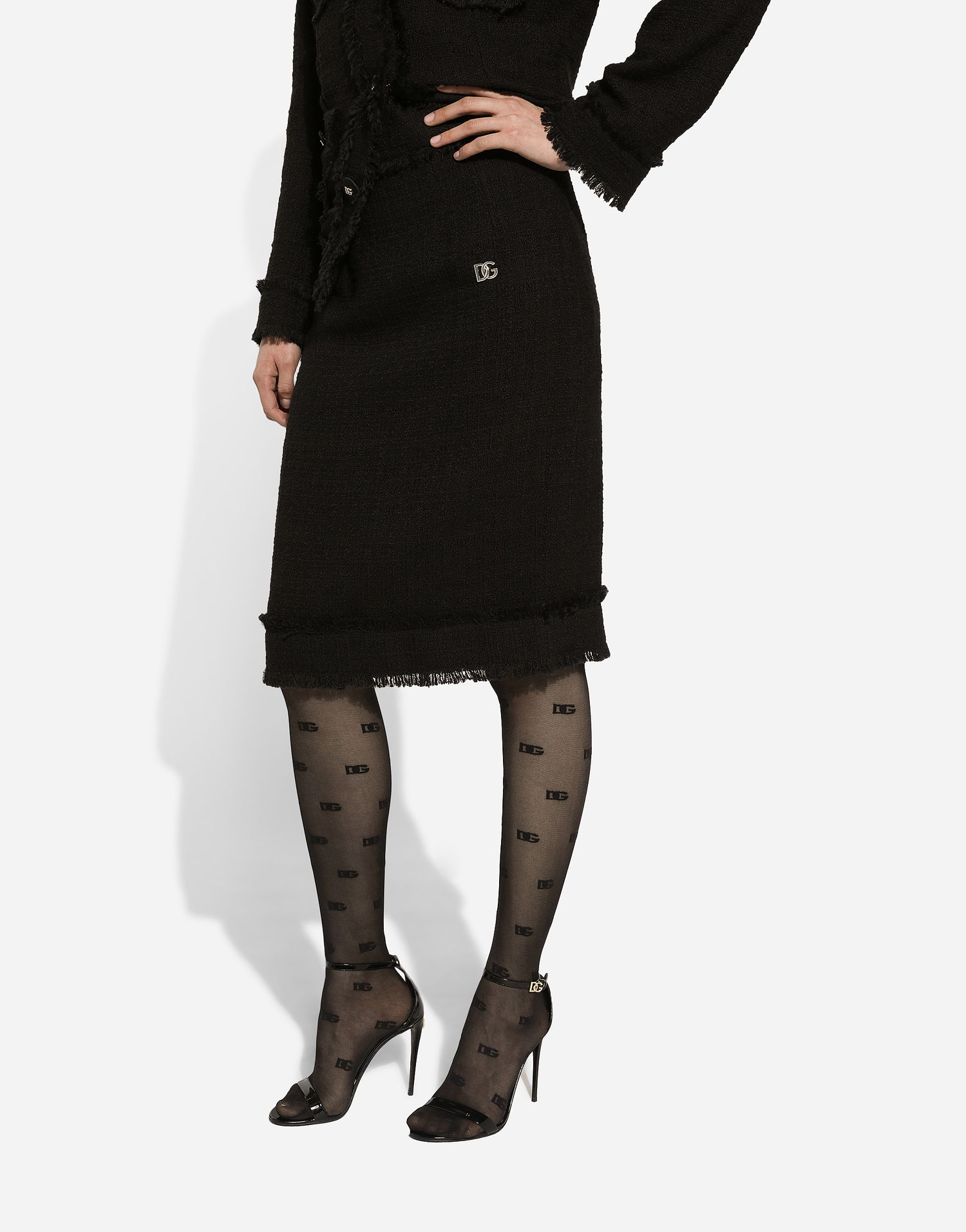 Hame Dolce & Gabbana Tweed Midi Skirt With Logo Musta | F4CTCTFMTACN0000, 1